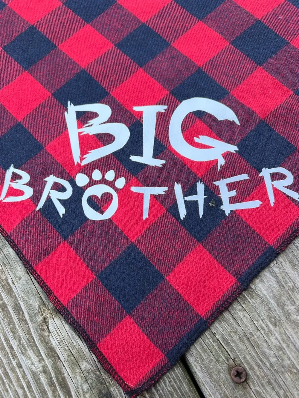 2 BIG BROTHER DOG BANDANAS BUFFALO PLAID PET PREGNANCY ANNOUNCEMENT SCARFS